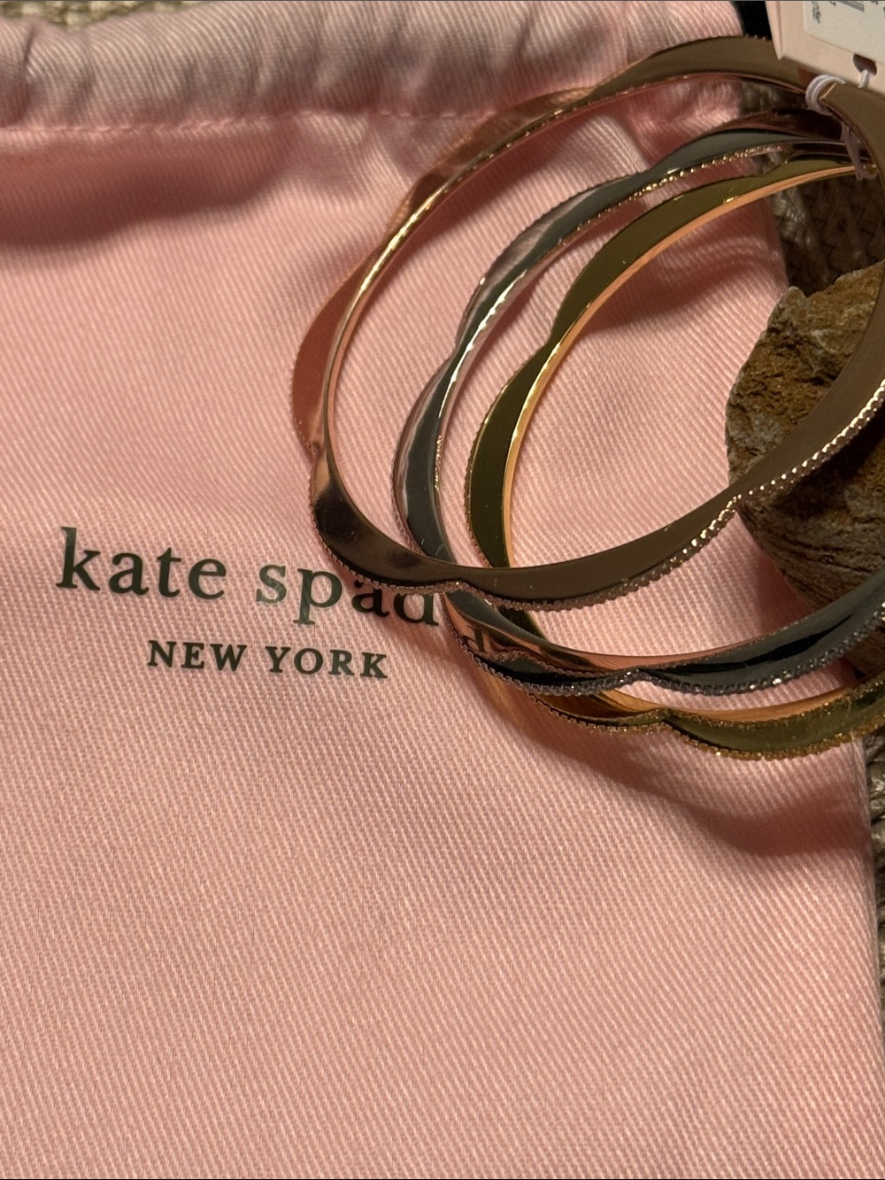kate spade trio of metallic bangles in rose gold, gold, and silver - Picture 3 of 6